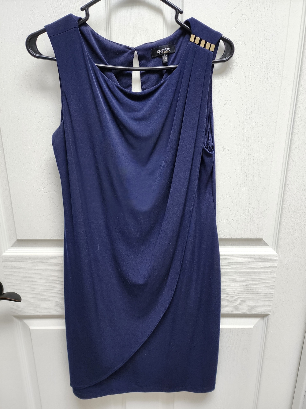 Kensie Midnight Navy Draped Sleeveless Cocktail Dress